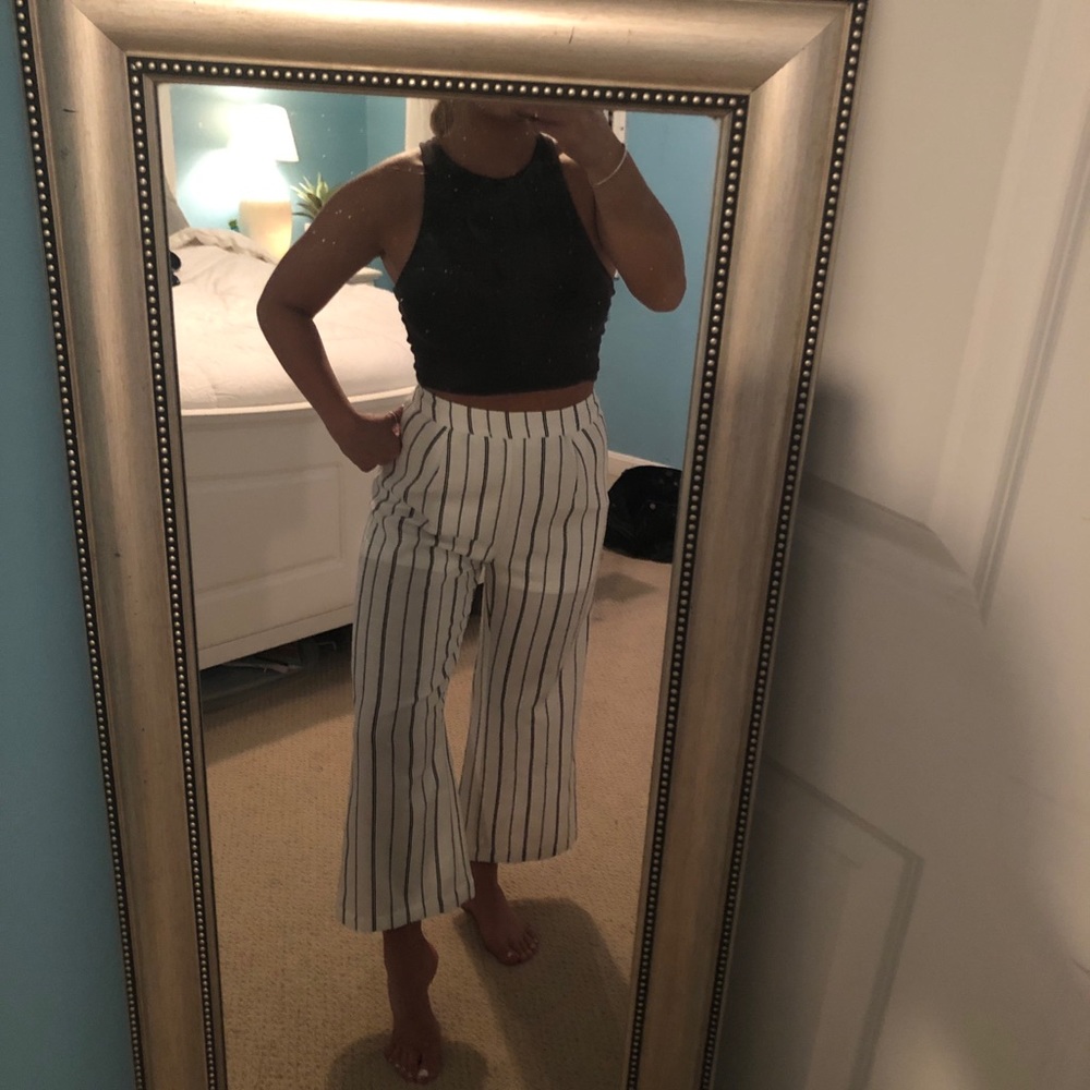 White and black striped flowy pants